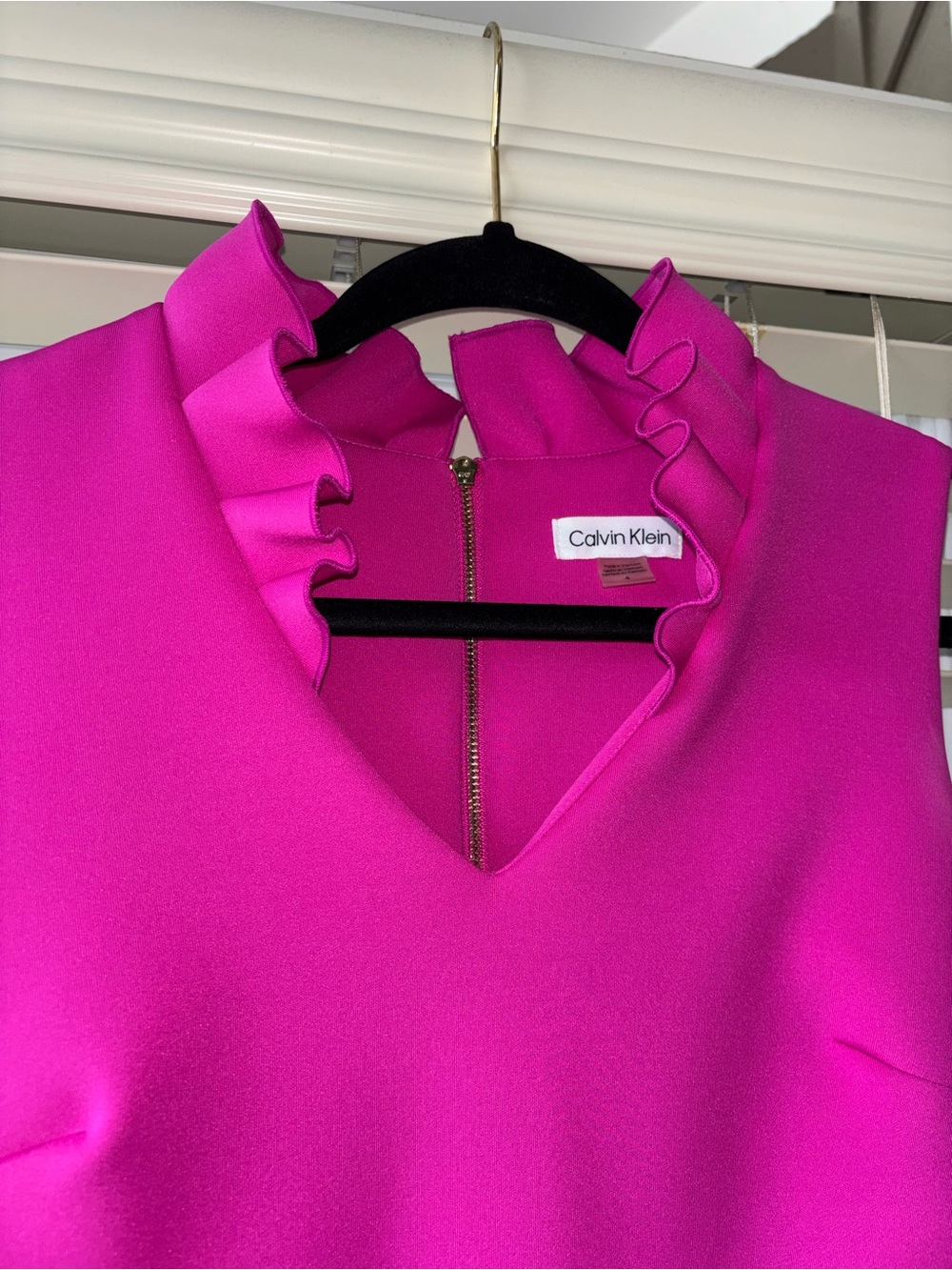 Calvin Klein Hot Pink Ruffle V-Neck Midi Sheath Dress - Picture 2 of 2